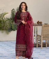Dhanak-3PC Embroidered Shirt with Organza Embroidered Dupatta V1351W